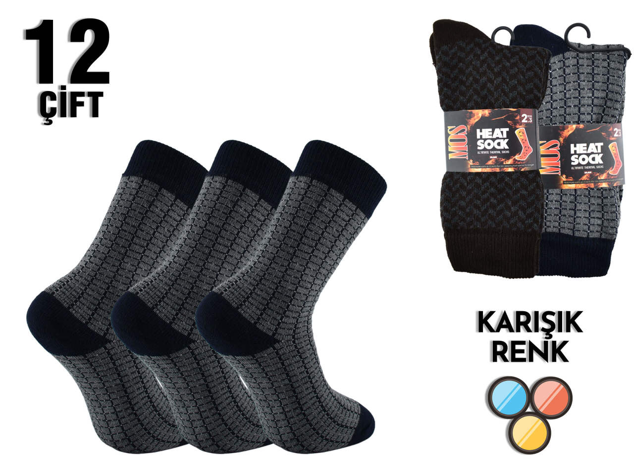 Mos Desenli Termal Erkek Çorap 12'li