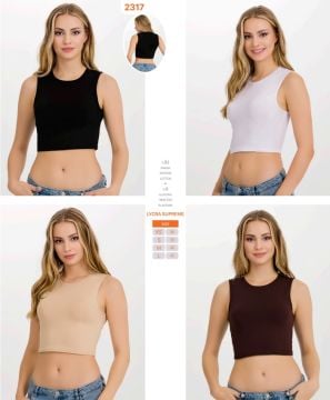 İlke 2317 Bayan Likralı Kolsuz Crop