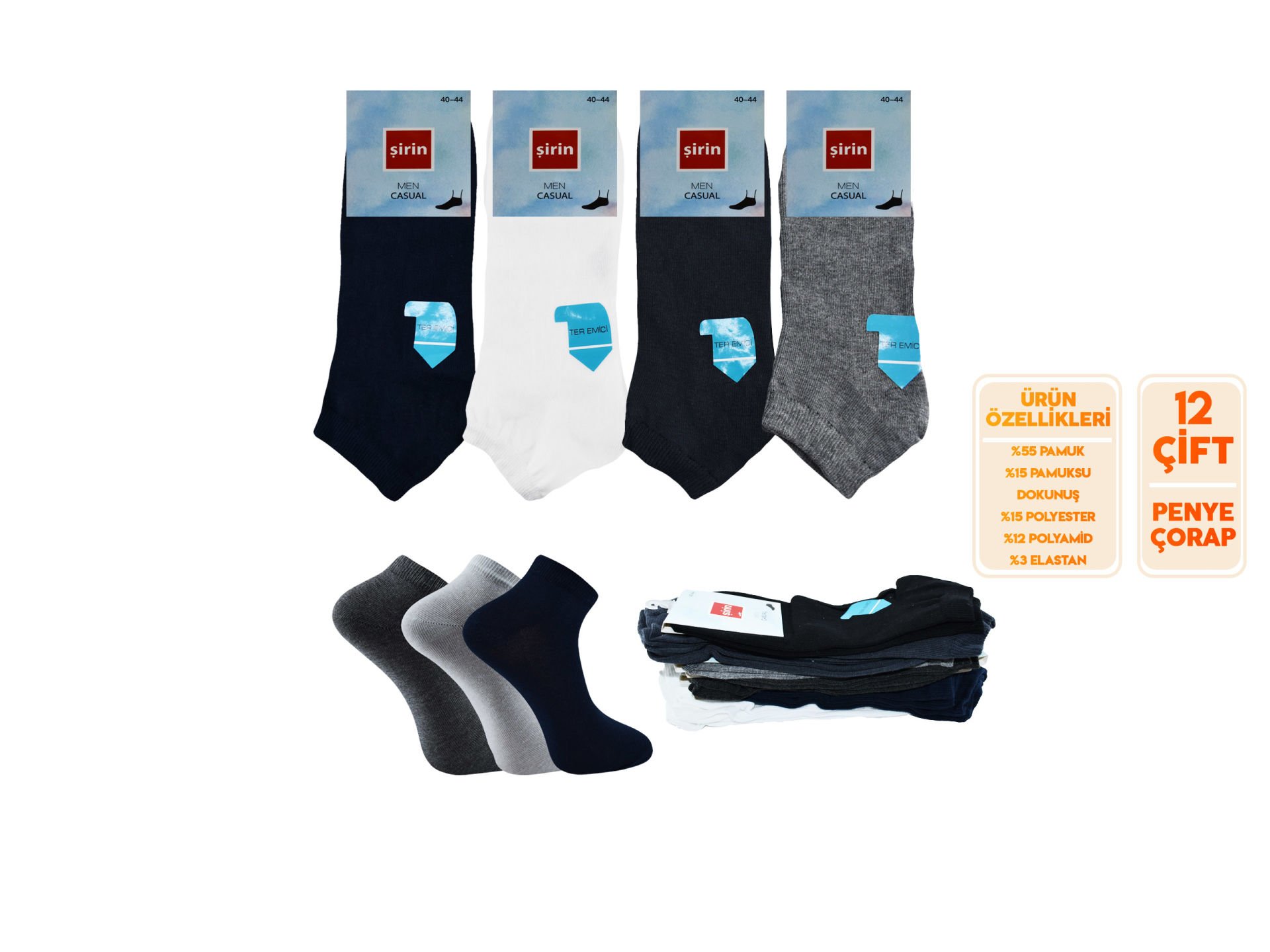 Şirin 7010-10 Ter Emici Erkek Penye Patik 12'li