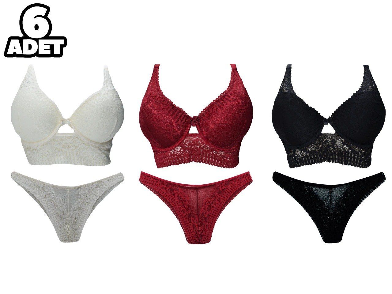 Aysemin 6003 B Cup (80-85-90-95) Balenli Desteksiz Bayan Sütyen Takım 6'lı