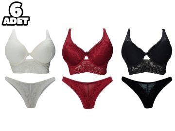 Aysemin 6003 B Cup (80-85-90-95) Balenli Desteksiz Bayan Sütyen Takım 6'lı