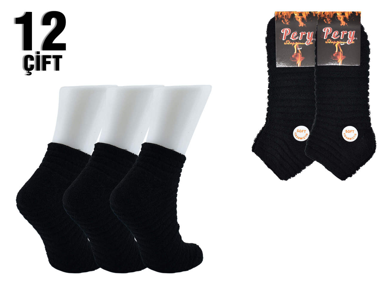 Pery Siyah Ters Havlu Bayan  Patik 12'li
