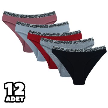 Dondeza 258 Beli Yazılı Düz Bayan Arabeden Bikini 12'li