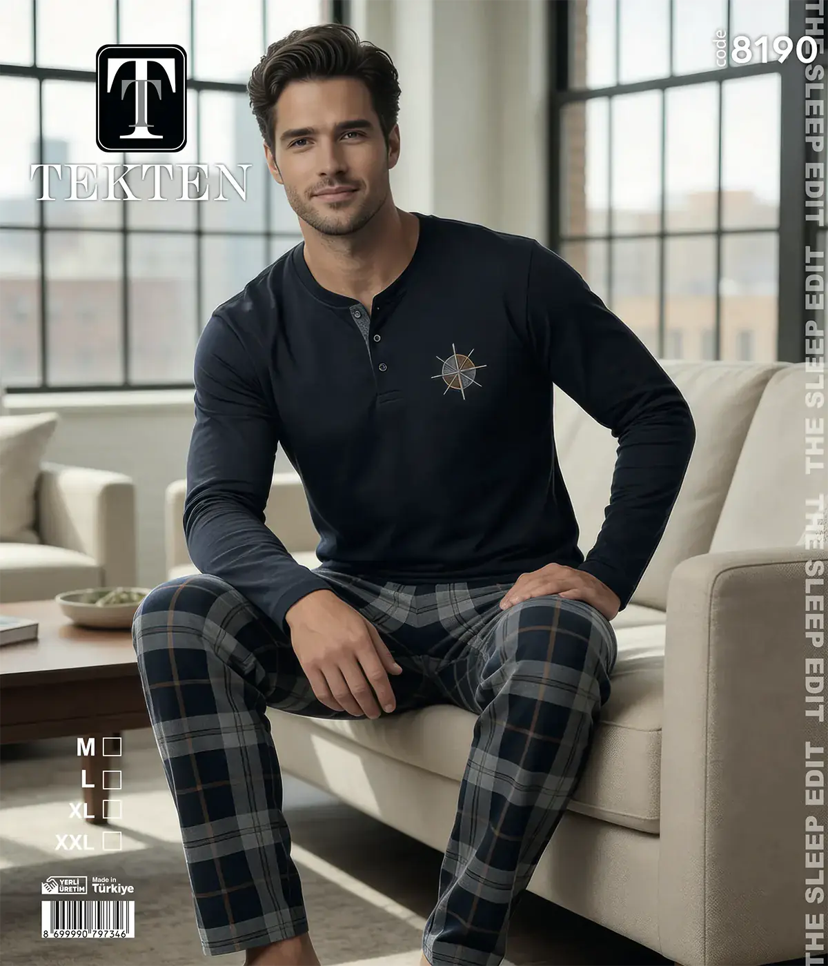 Tekten 8190 (M-L-XL-XXL) Erkek Uzun Kollu Pijama Takım