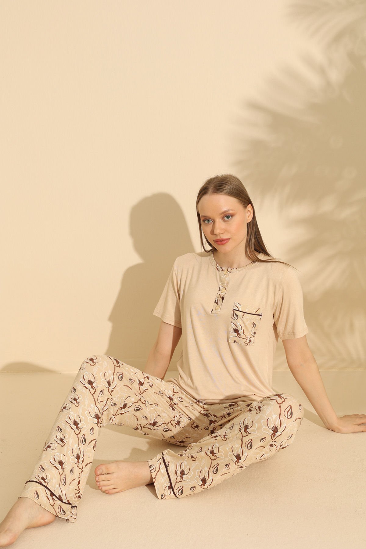 Polkan 19536 Bayan Ring Viskon Kısa Kollu Bayan Pijama Takım Paket İçi 4'lü