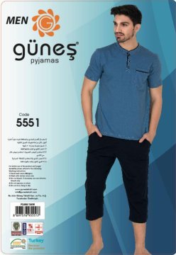 Güneş 5551 Kısa Kollu Kaprili Erkek Pijama Takımı