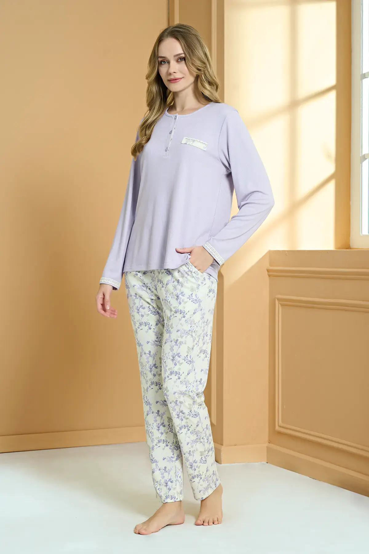 Pijadore 2232 (M-L-XL-XXL) Uzun Kollu Bayan Pijama Takım 4'lü