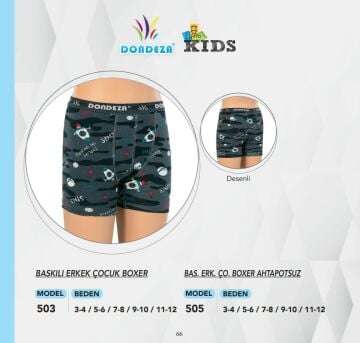 Dondeza 503 Erkek Çocuk Desenli Boxer 12'li