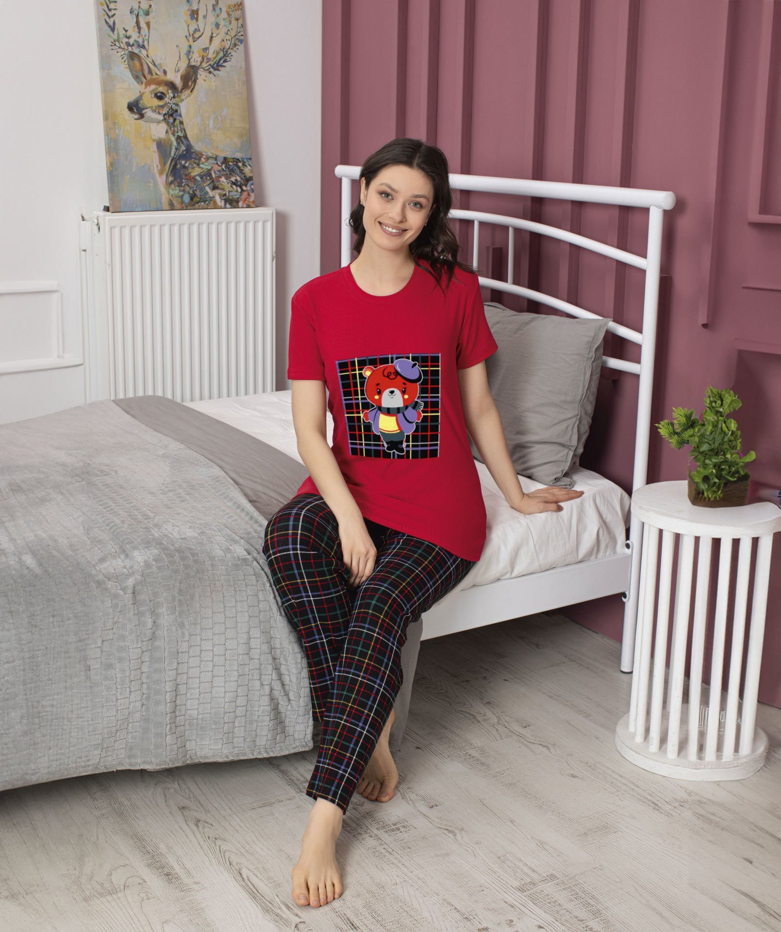 Tekten 4700 Raporlu Bayan Kısa Kollu Pijama Takım 4'lü