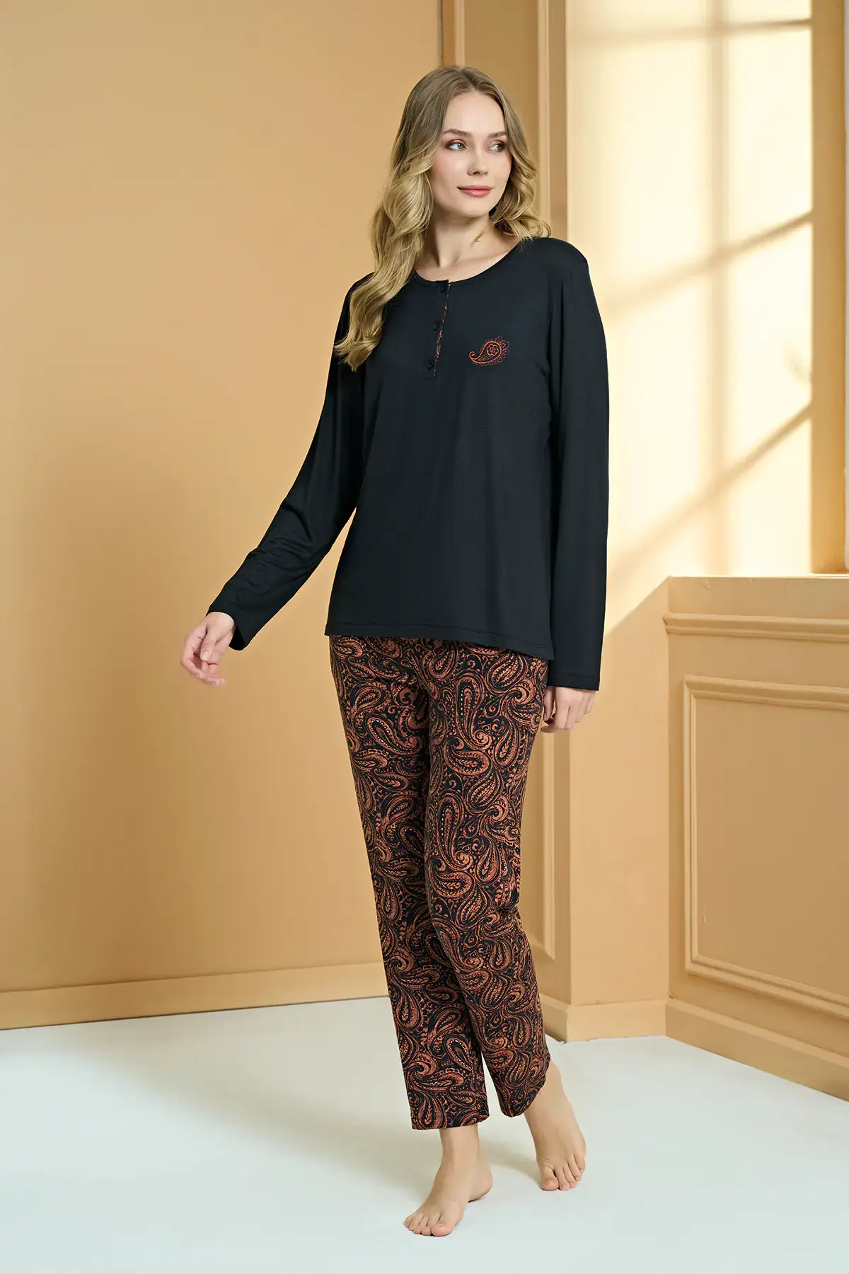 Pijadore 2257 (M-L-XL-XXL) Uzun Kollu Bayan Pijama Takım 4'lü