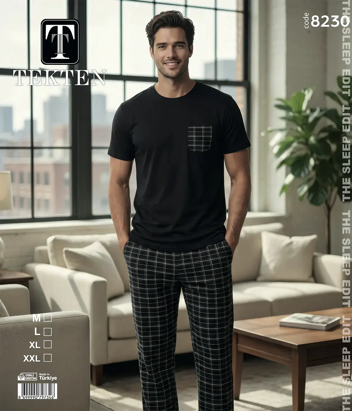 Tekten 8230 (M-L-XL-XXL) Erkek Kısa Kollu Pijama Takım