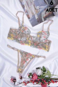 Aysemin Brodeli 7007 B Cup Balenli Desteksiz Bayan Sütyen Takım 6'lı