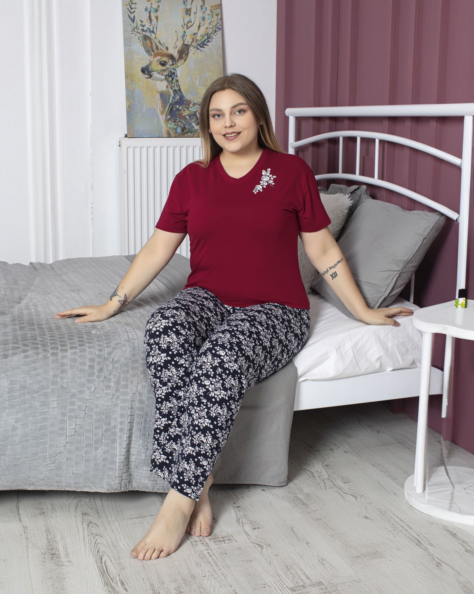 Tekten 5000 Bayan Battal Beden Kısa Kollu Pijama Takım 4'lü