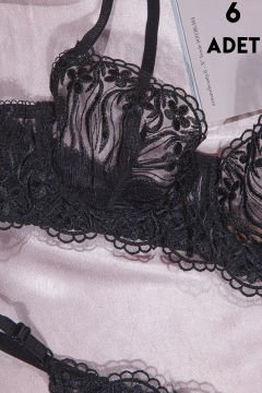 Aysemin Brodeli 7001 B Cup Balenli Desteksiz Bayan Sütyen Takım 6'lı