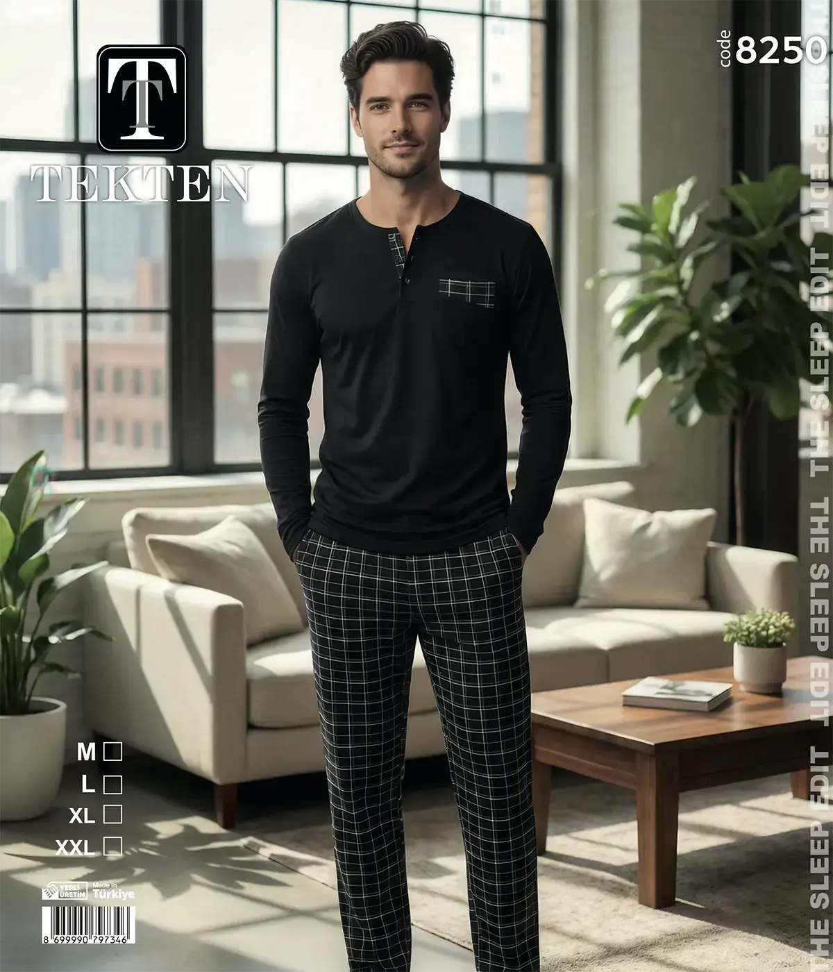 Tekten 8250 (M-L-XL-XXL) Erkek Uzun Kollu Pijama Takım