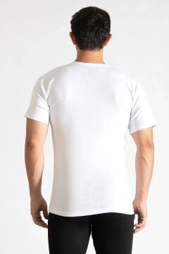 Tutku 0104 Erkek Beyaz Ribana Bisiklet Yaka Fanila 6'lı