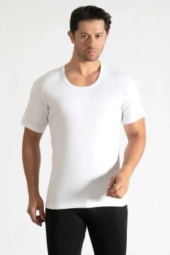 Tutku 0104 Erkek Beyaz Ribana Bisiklet Yaka Fanila 6'lı