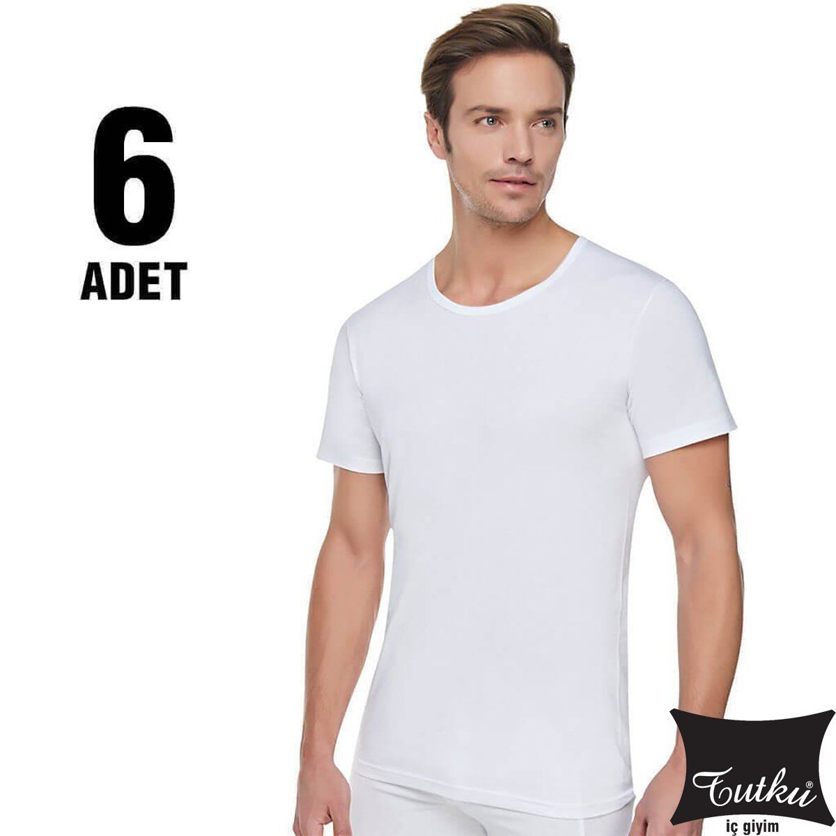Tutku 0104 Erkek Beyaz Ribana Bisiklet Yaka Fanila 6'lı
