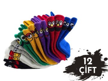 Esinti Emoji Nakışlı Bayan Patik 12'li