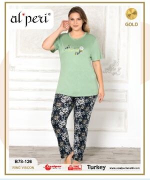 Alperi B78-126 (3XL-4XL-5XL-6XL) Bayan Kısa Kollu Pijama Takım 4'lü