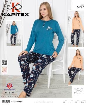 Kapitex 5976 Bayan Uzun Kol Pijama Takım 4'lü