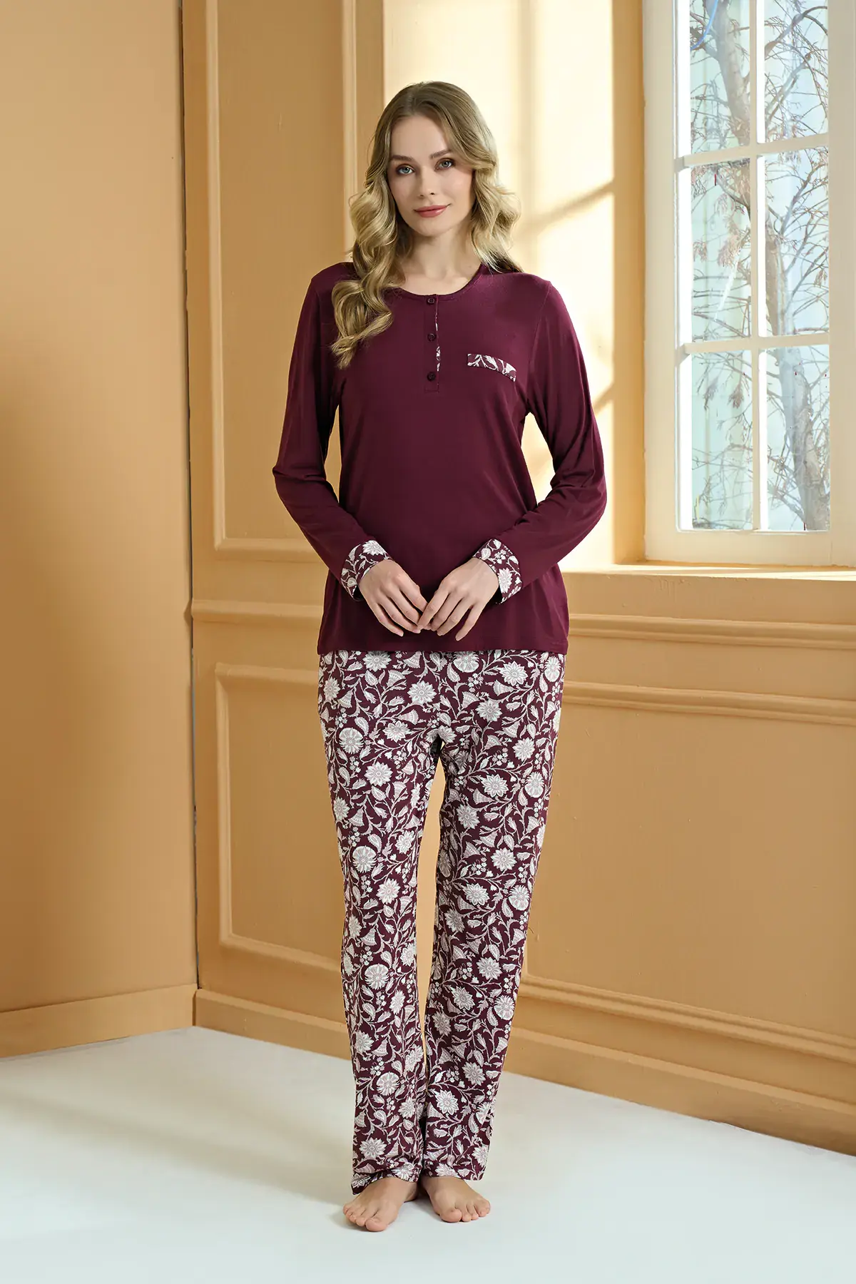 Pijadore 2253 (M-L-XL-XXL) Uzun Kollu Bayan Pijama Takım 4'lü