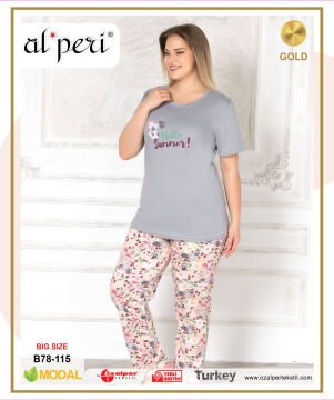 Alperi B78-115 (3XL-4XL-5XL-6XL) Bayan Kısa Kollu Pijama Takım 4'lü