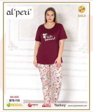 Alperi B78-115 (3XL-4XL-5XL-6XL) Bayan Kısa Kollu Pijama Takım 4'lü