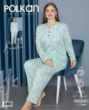 Polkan 10607 Battal Beden Bayan Uzun Kollu Bambu Pijama Takım 3'lü