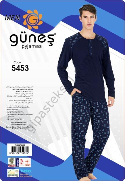 Güneş 5453 Uzun Kol Mevsimlik Erkek Pijama Takımı
