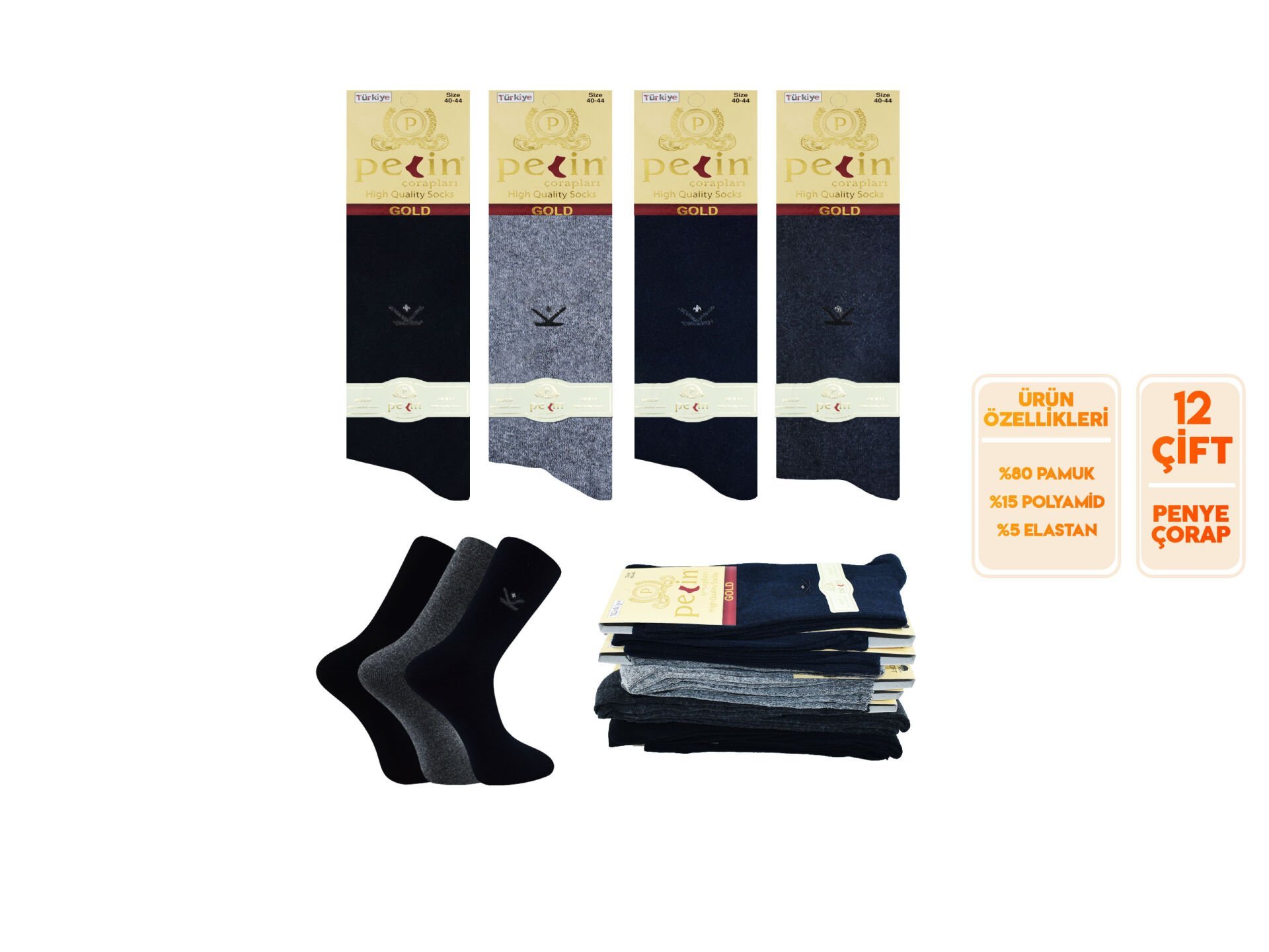 Pelin 1-31 Erkek Likralı Çorap 12'li