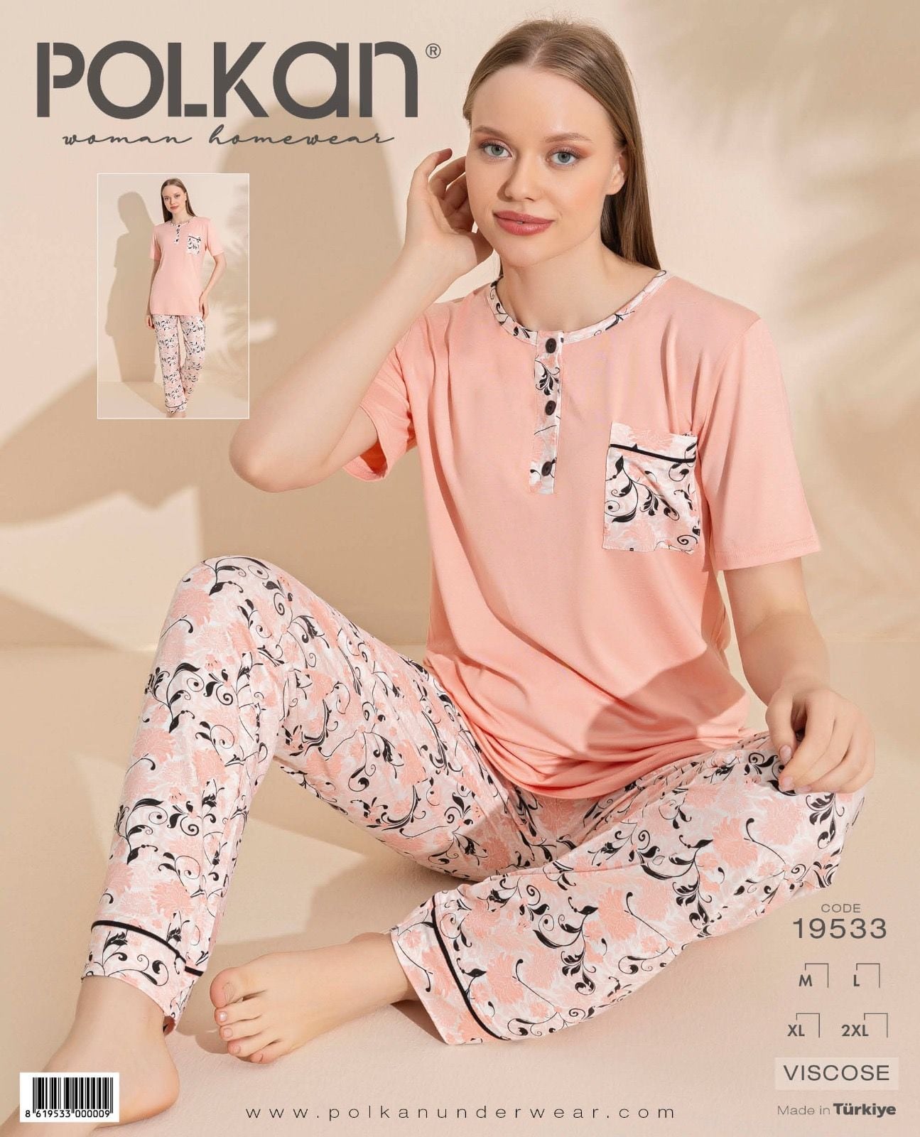 Polkan 19533 Bayan Ring Viskon Kısa Kollu Bayan Pijama Takım Paket İçi 4'lü