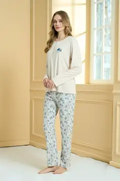 Pijadore 2242 (M-L-XL-XXL) Uzun Kollu Bayan Pijama Takım 4'lü