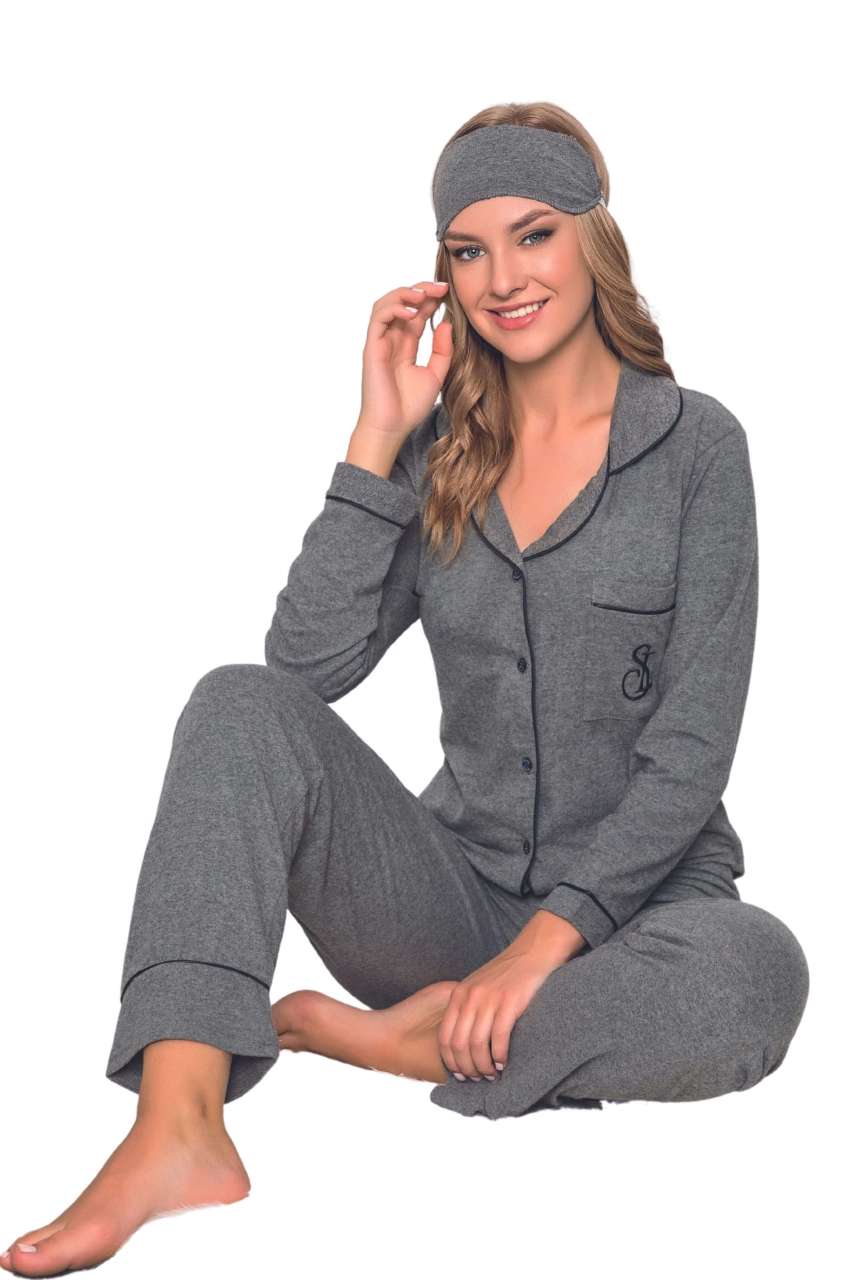 Tekten 4510 Uzun Kollu Düğmeli Bayan Pijama Takımı