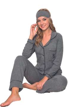 Tekten 4510 Uzun Kollu Düğmeli Bayan Pijama Takımı