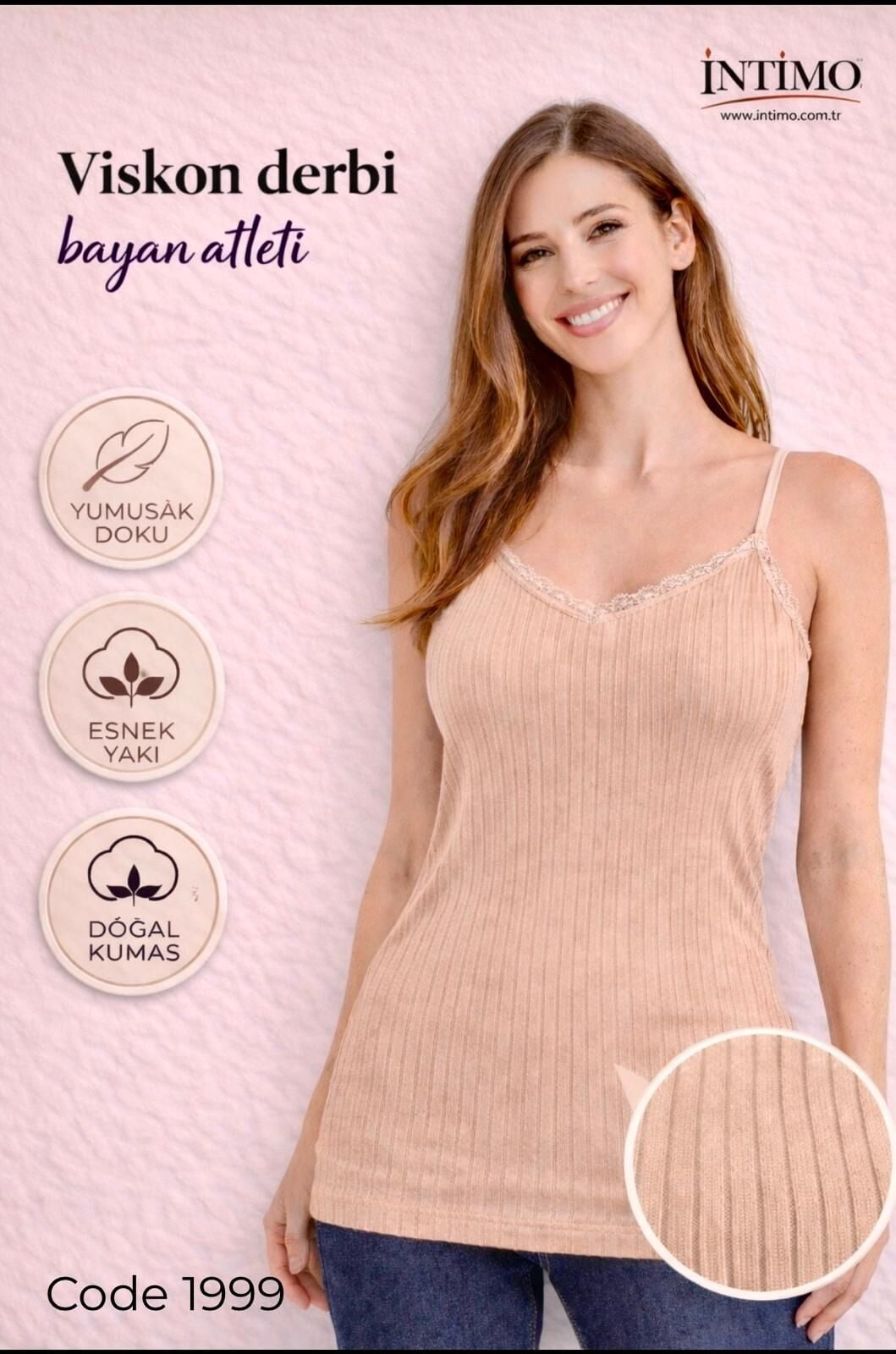 İntimo 1999 (S-M-L-XL) Raporlu Viskon İp Askılı Bayan Atlet 6'lı