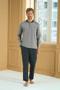 Pijadore 2286 (M-L-XL-XXL) Uzun Kollu Erkek Pijama Takım 4'lü