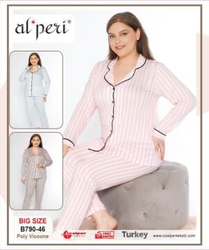 Alperi B790-46 (3XL-4XL-5XL-6XL) Bayan Uzun Kollu Pijama Takım 4'lü
