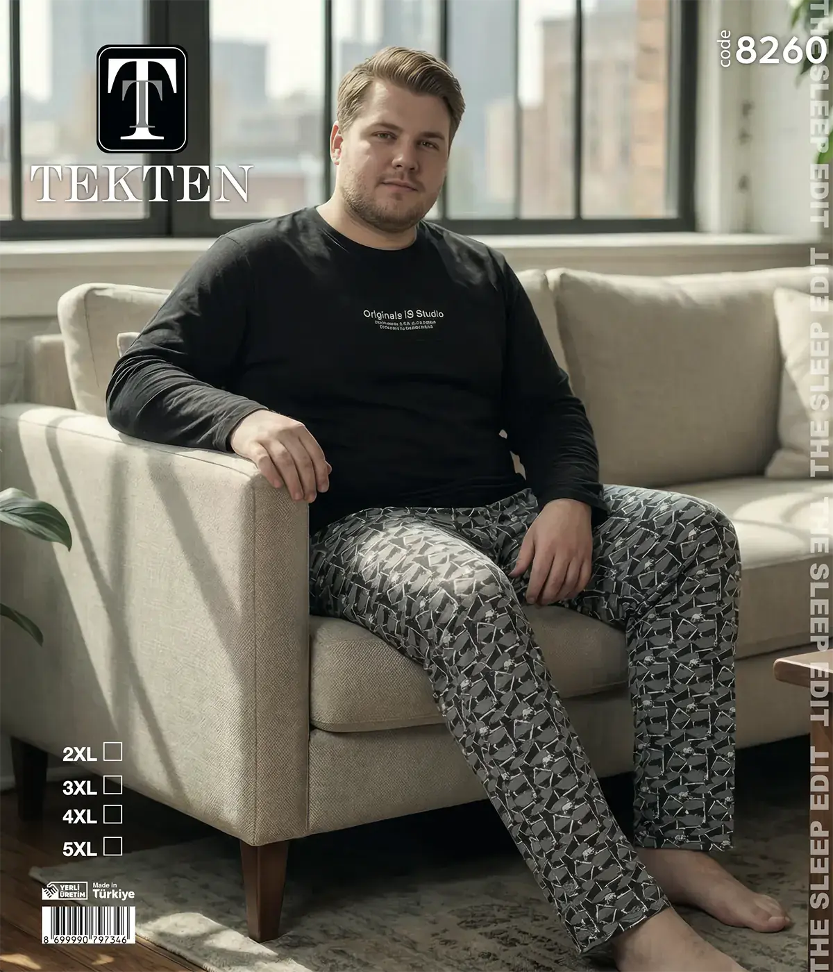 Tekten 8260 (2XL-3XL-4XL-5XL) Erkek Uzun Kollu Pijama Takım