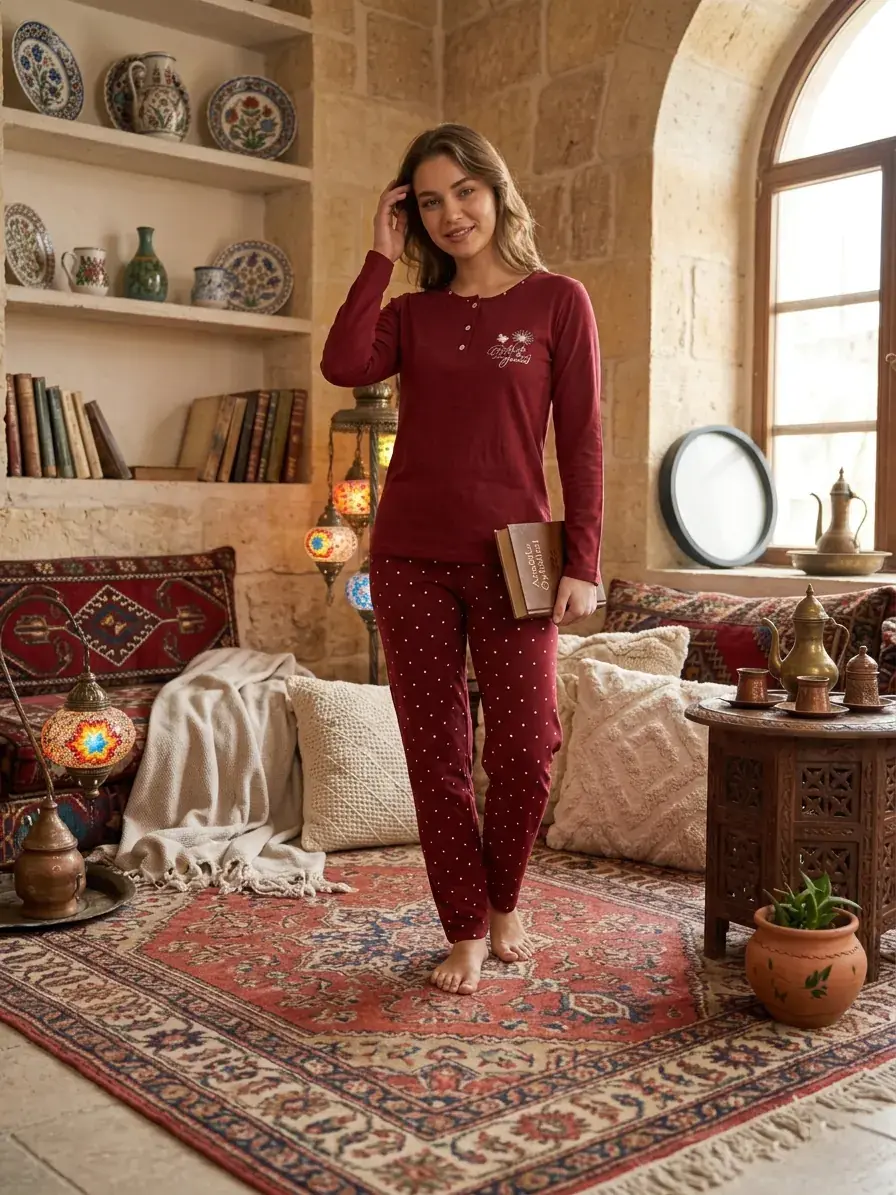 Kapitex 59193 (M-L-XL-XXL) Likralı Milan Bayan Uzun Kollu Pijama Takım 4'lü
