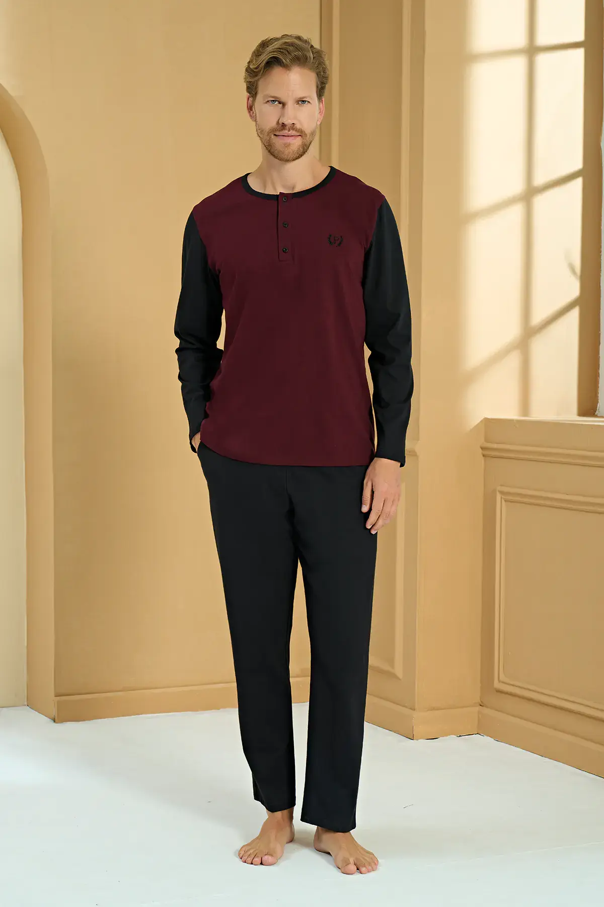Pijadore 2283 (M-L-XL-XXL) Uzun Kollu Erkek Pijama Takım 4'lü