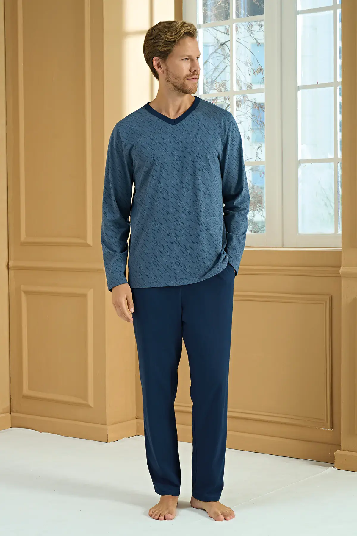 Pijadore 2278-B (2XL-3XL-4XL-5XL) Battal Beden Uzun Kollu Erkek Pijama Takım 4'lü