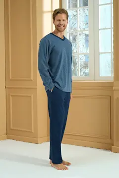 Pijadore 2278-B (2XL-3XL-4XL-5XL) Battal Beden Uzun Kollu Erkek Pijama Takım 4'lü