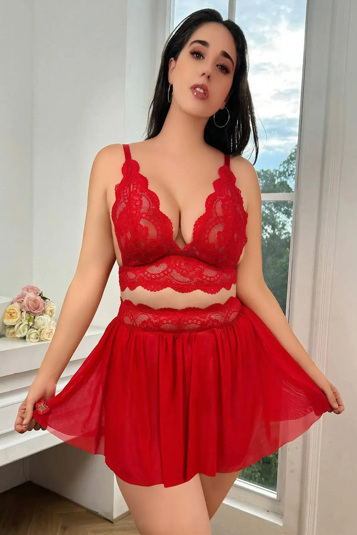 Passione 75007 Büyük Beden Erotik Etekli Sütyen Takım