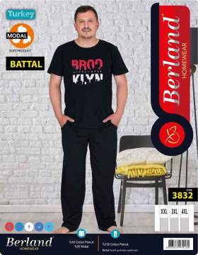 Berland 3832 Jakarlı Kısa Kol Battal Erkek Pijama Takımı