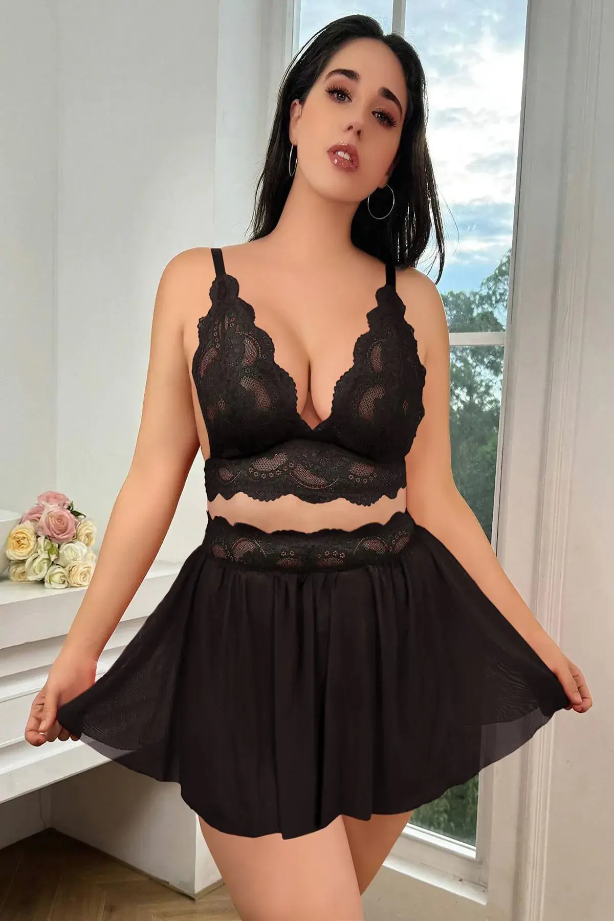 Passione 75006 Büyük Beden Erotik Etekli Sütyen Takım