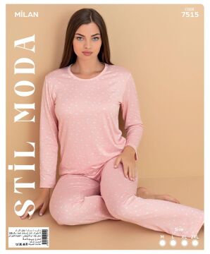 Stil Moda 7515 (M-L-XL-XXL) Milan Bayan Uzun Kol Pijama Takım 4'lü