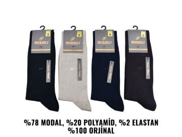 Mısırlı 61004 (41-45) Dikişsiz Organik Modal Erkek Çorap 12'li