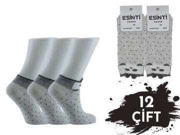 Esinti Gri Puanlı Panda 3 Boyutlu Bayan Patik 12'li