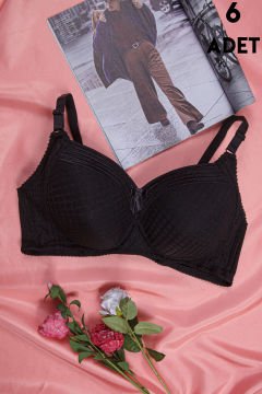 Aysemin 5152 C Cup (85-90-95-100-105) Balensiz Desteksiz Bayan Sütyen 6'lı SİYAH - SERİLİ